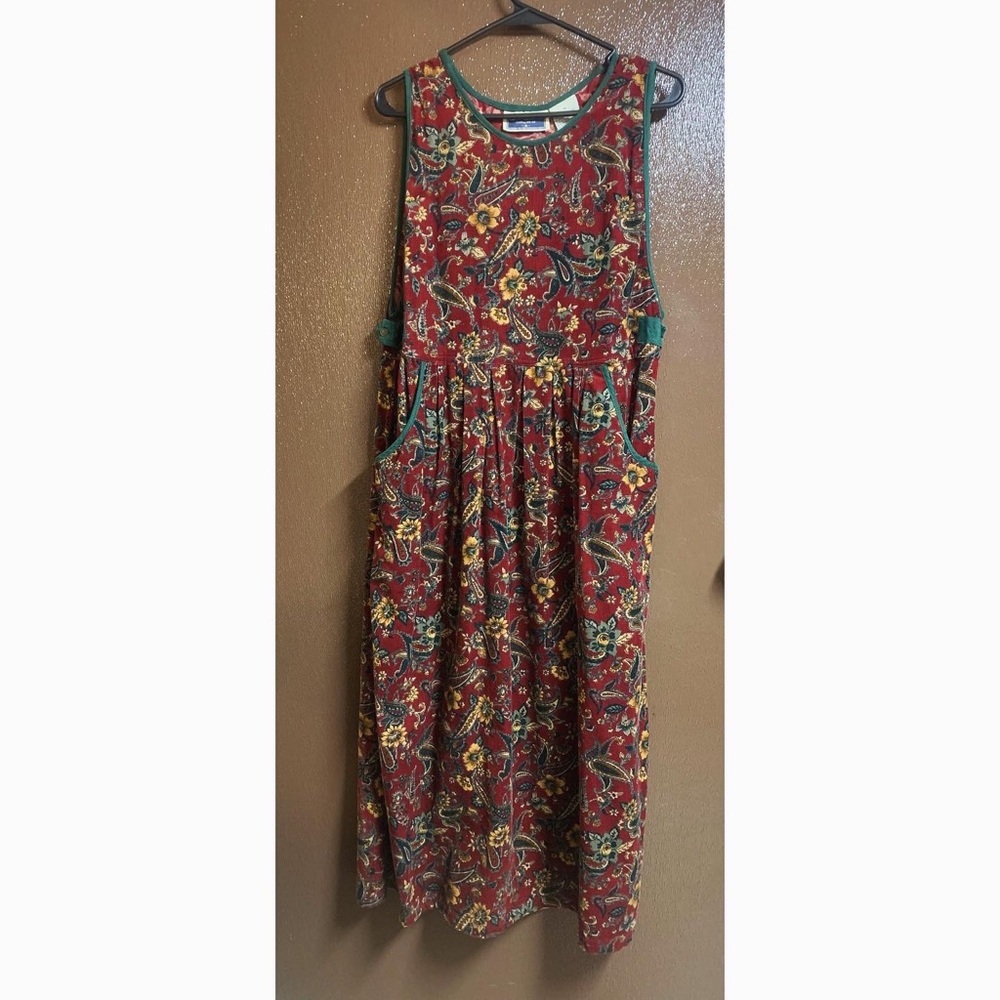 Paisley Floral Corduroy Pinafore Jumper Dress Vintage